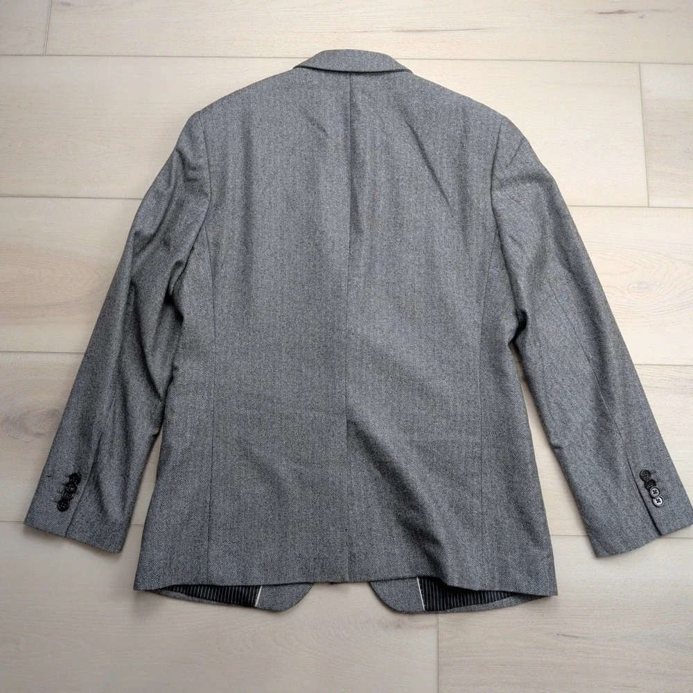 Banana Republic Wool Blazer Mens 40S Marzotto Grey Herringbone Slim Sport Coat